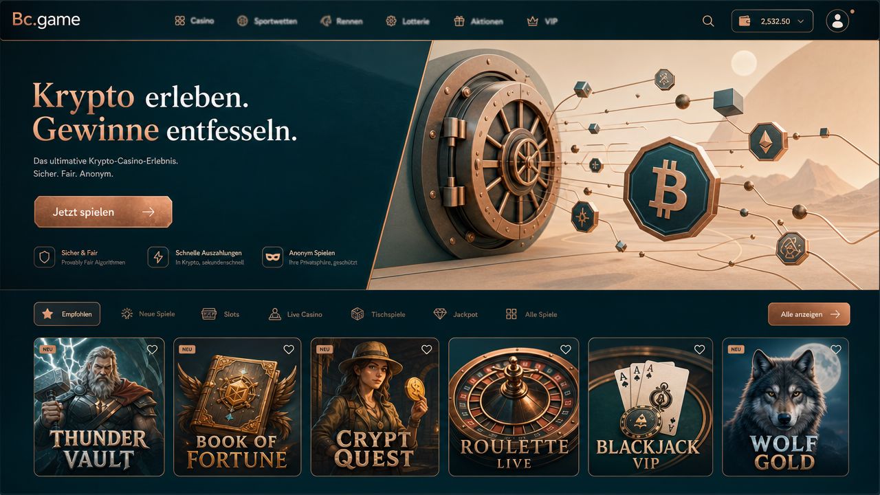 Startseite von Bc.game mit Spielkategorien und Spielkacheln