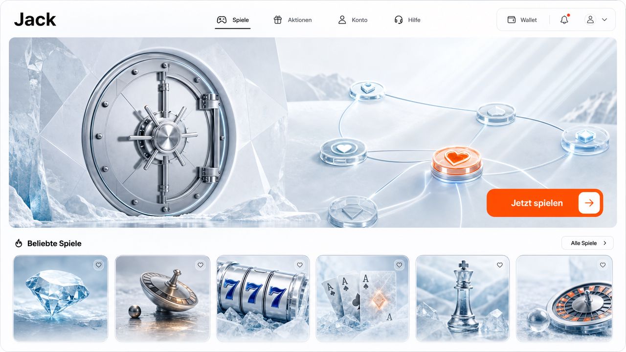 Jack Casino – Screenshot der Benutzeroberfläche mit Willkommensangebot und Spielkatalogübersicht
