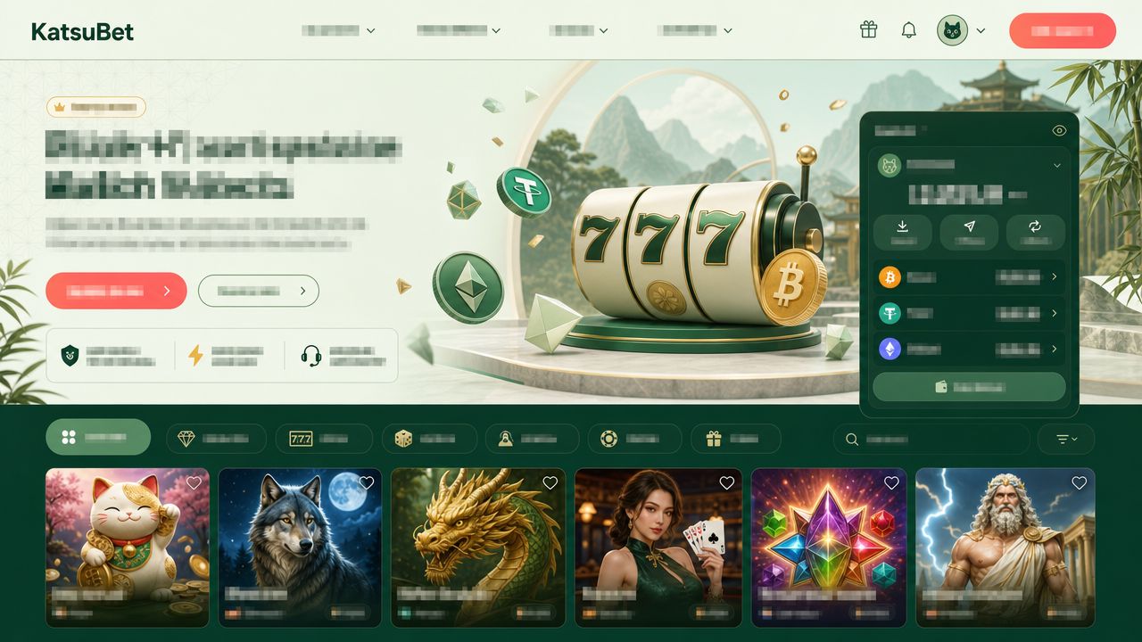 Startseite von KatsuBet mit Spielkategorien, Spielkacheln und Wallet-Bereich