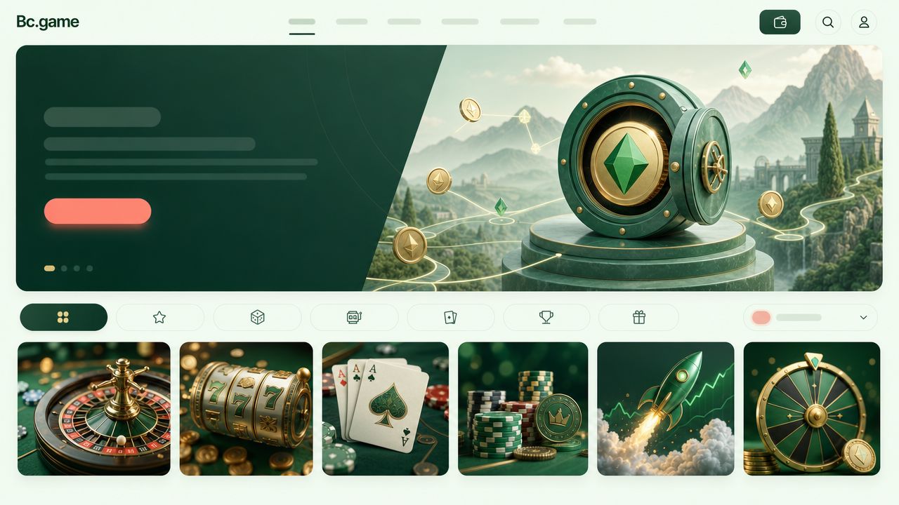 Startseite von Bc.game mit Navigationsleiste und Spielkategorien